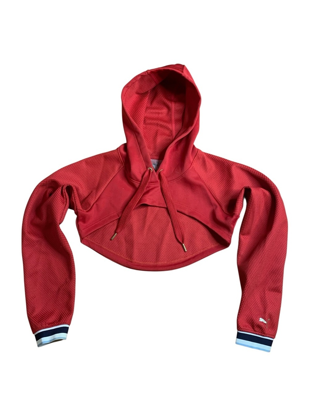 PUMA Women's Red Mesh Cropped Hoodie Athletic Streetwear Size XS